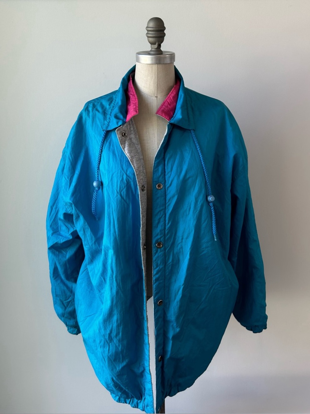 Vintage 90s Climate Zone Turquoise Reversible Windbreaker Pink Collar Size S
